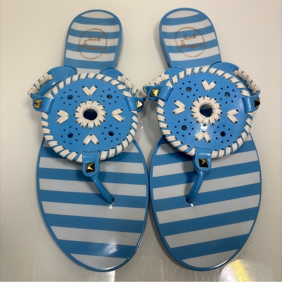 Jack Rogers French Blue & White Striped Georgica Jelly Sandal Flip Flops Size 9 - Picture 3 of 11